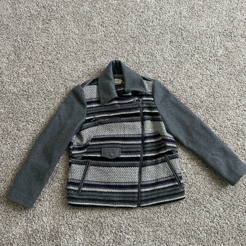 Eleven Paris Gray and Black Striped Bomber Jacket